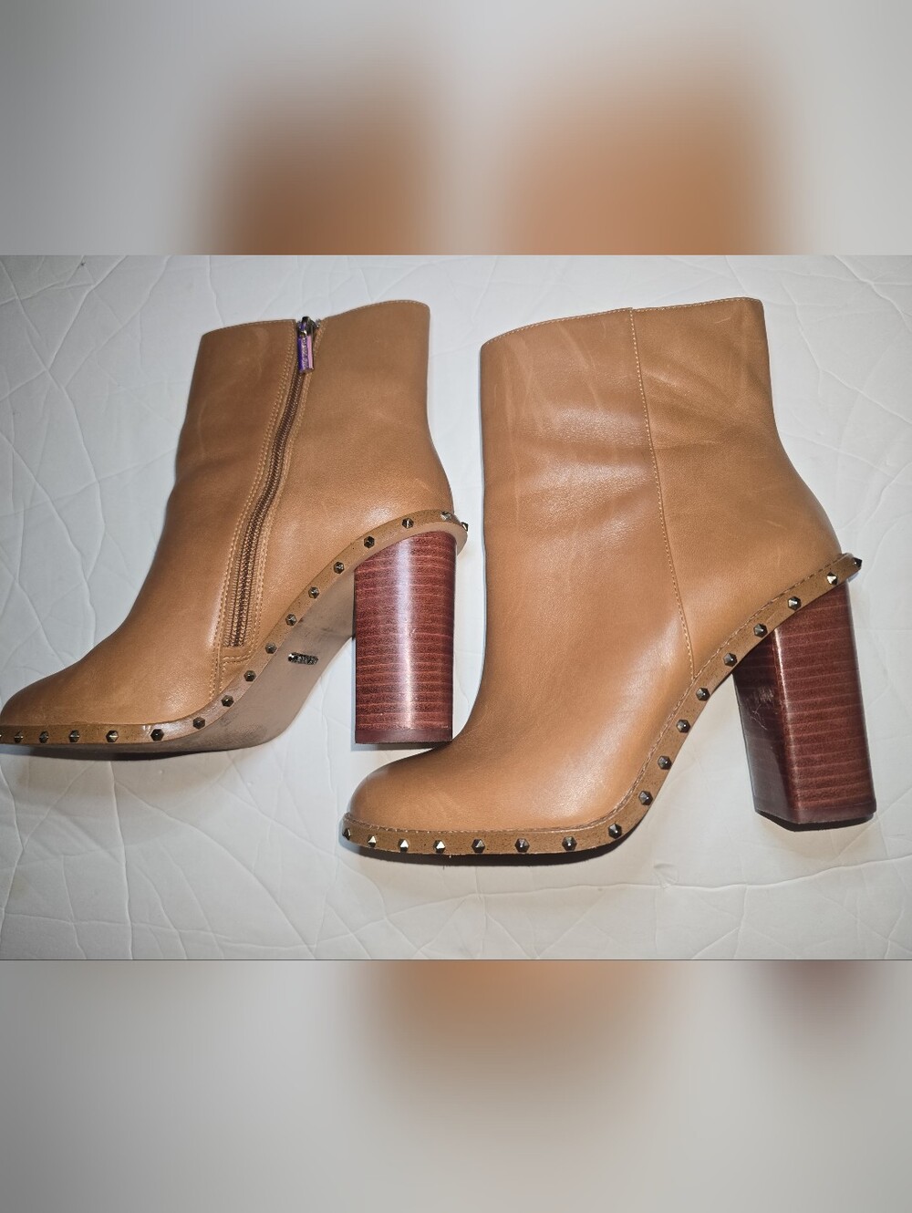 Gianni Bini Booties  Tan Women's Studded Leather Ankle Boots 7M